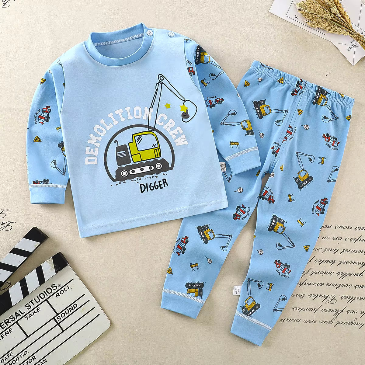 Spring Cotton Pyjama Set with Digger Design
