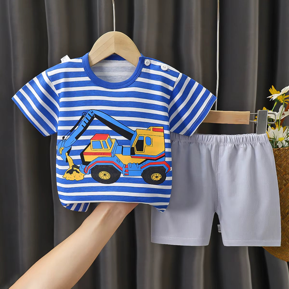 Excavator Print T-Shirt and Shorts Set