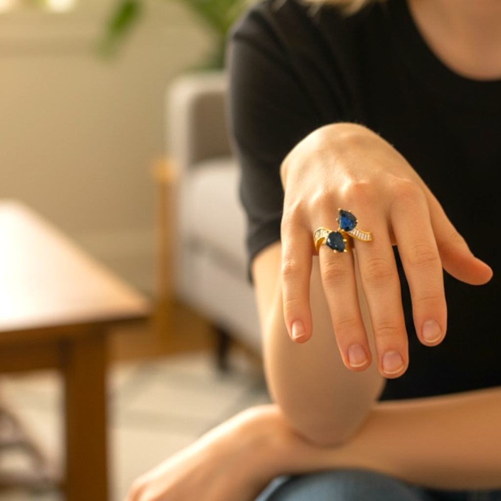 Crisscross Ring with Blue Gems & Baguette Crystals