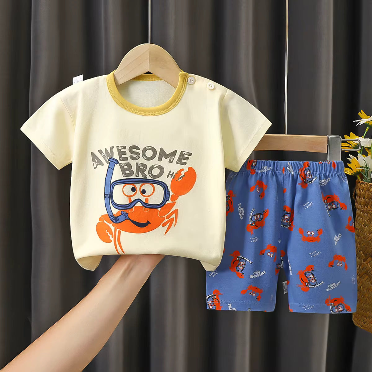Crab Print T-Shirt and Shorts Set