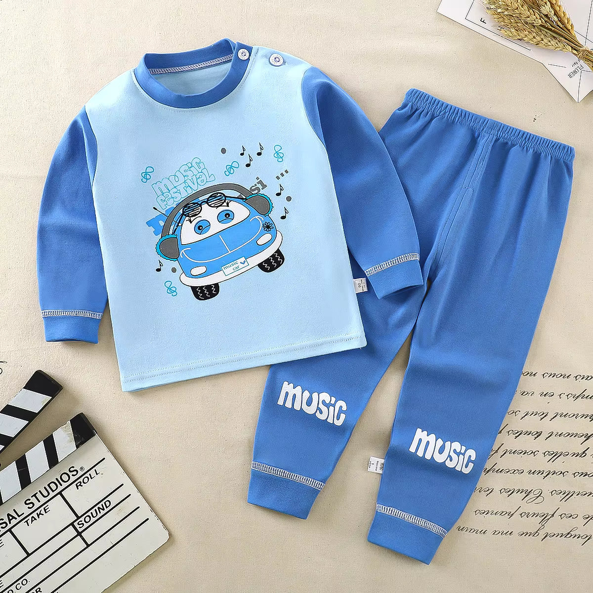 Spring Cotton Pyjama Set with Music Car Design