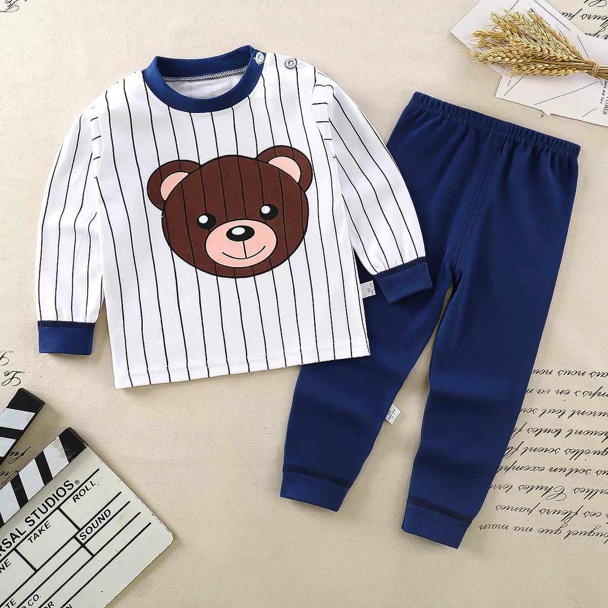 Spring Cotton Pyjama Set with Bear Face