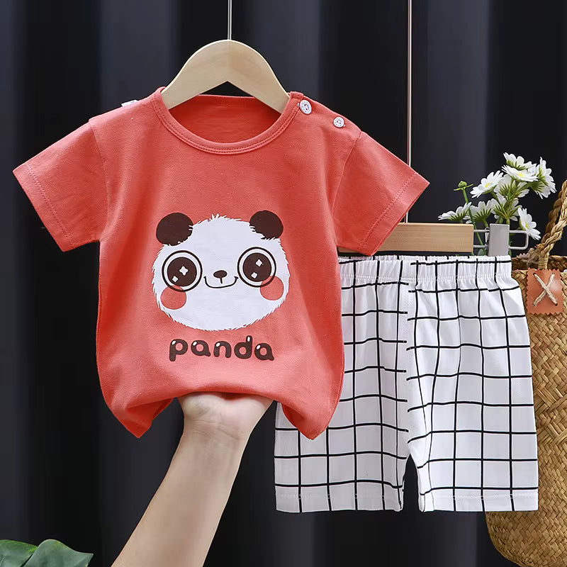 Panda Print T-Shirt and Shorts Set