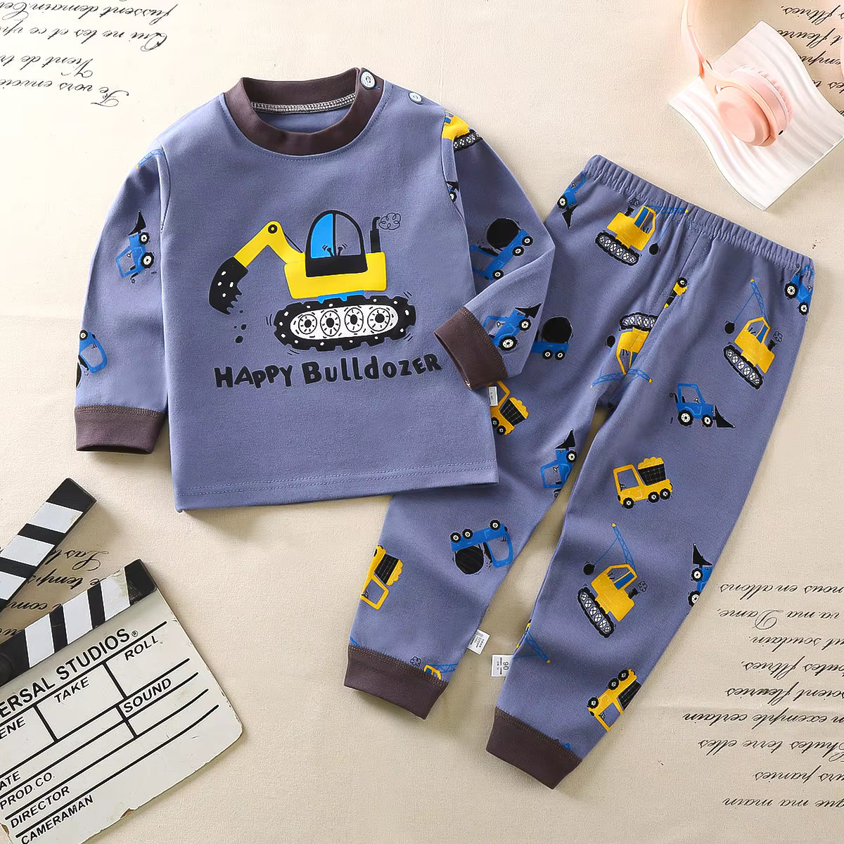Happy Bulldozer Spring Cotton Pyjama Set