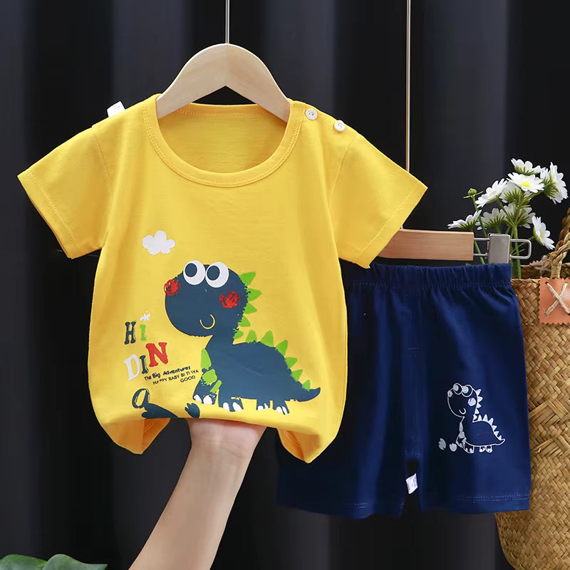 Cute Dino Print T-Shirt and Shorts Set