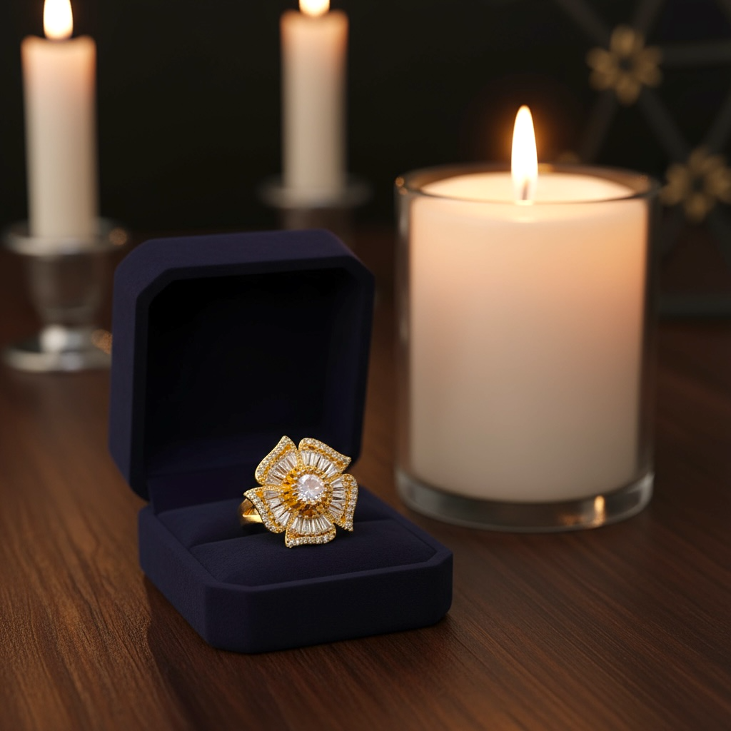 Floral Ring with Crystal Accents