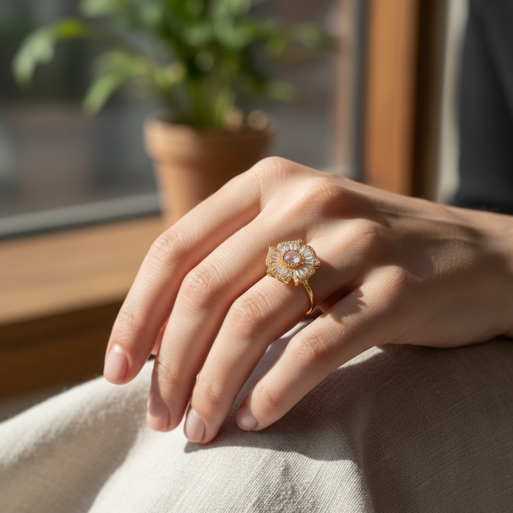 Floral Ring with Crystal Accents