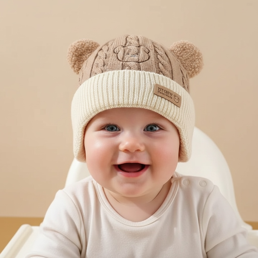 Korean Style Warm Knitted Baby Hat with Bear Ears