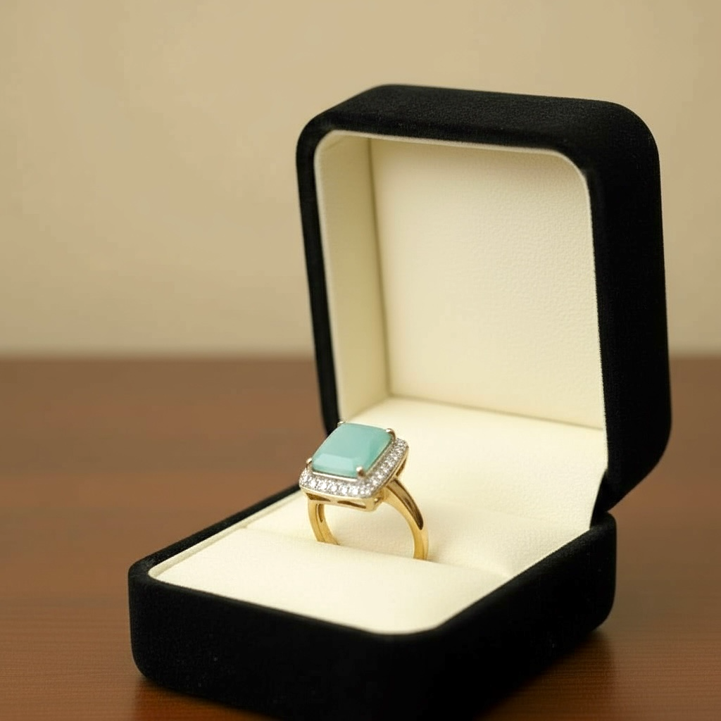 Ring with Central Gem & Crystal Border