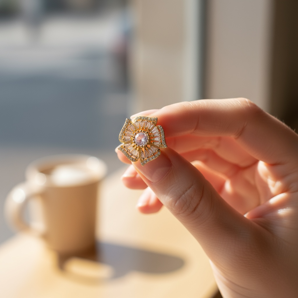 Floral Ring with Crystal Accents