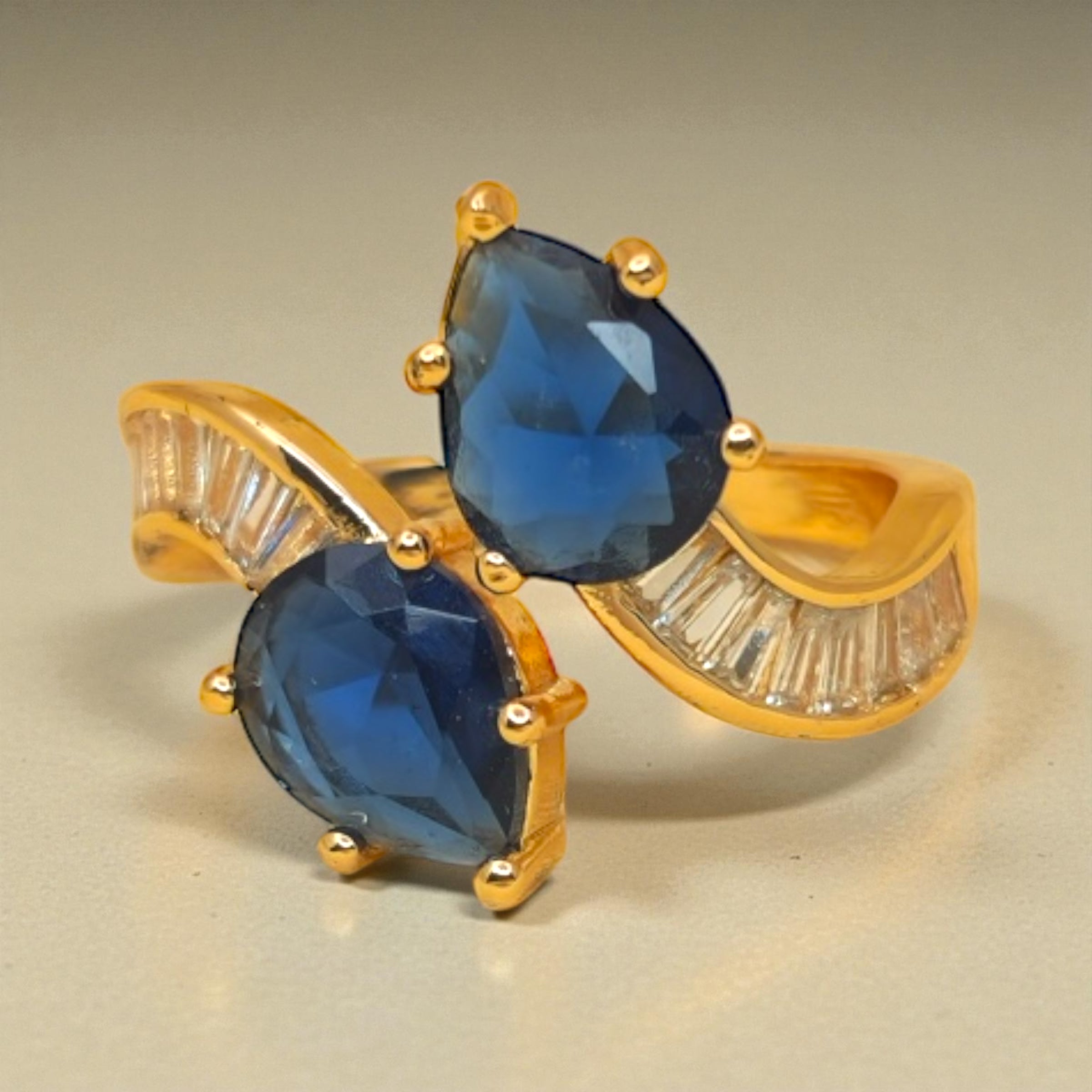 Crisscross Ring with Blue Gems & Baguette Crystals