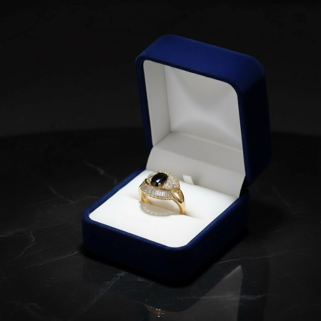 Elegant Gold-Tone Ring with Black Stone
