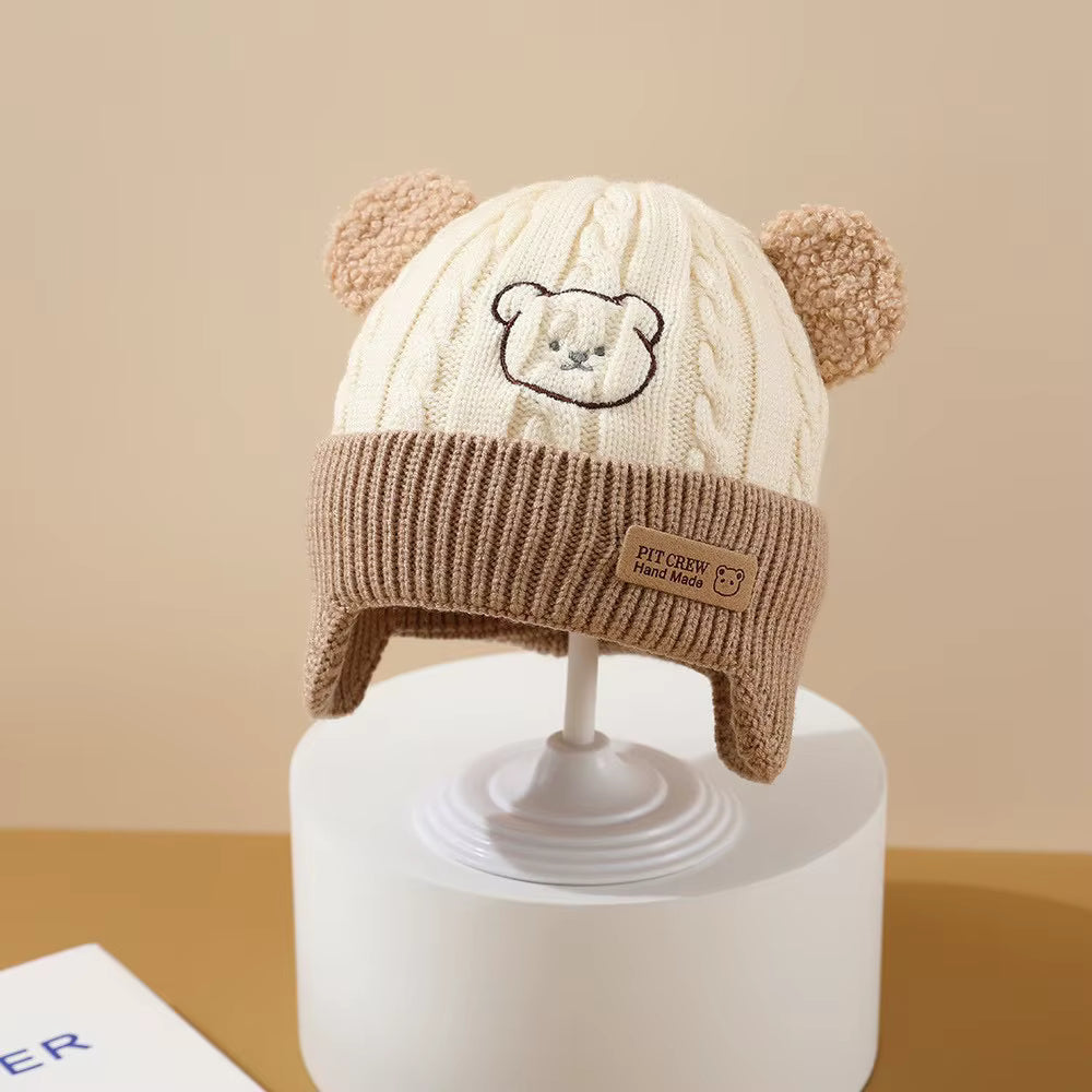 Korean Style Warm Knitted Baby Hat with Bear Ears