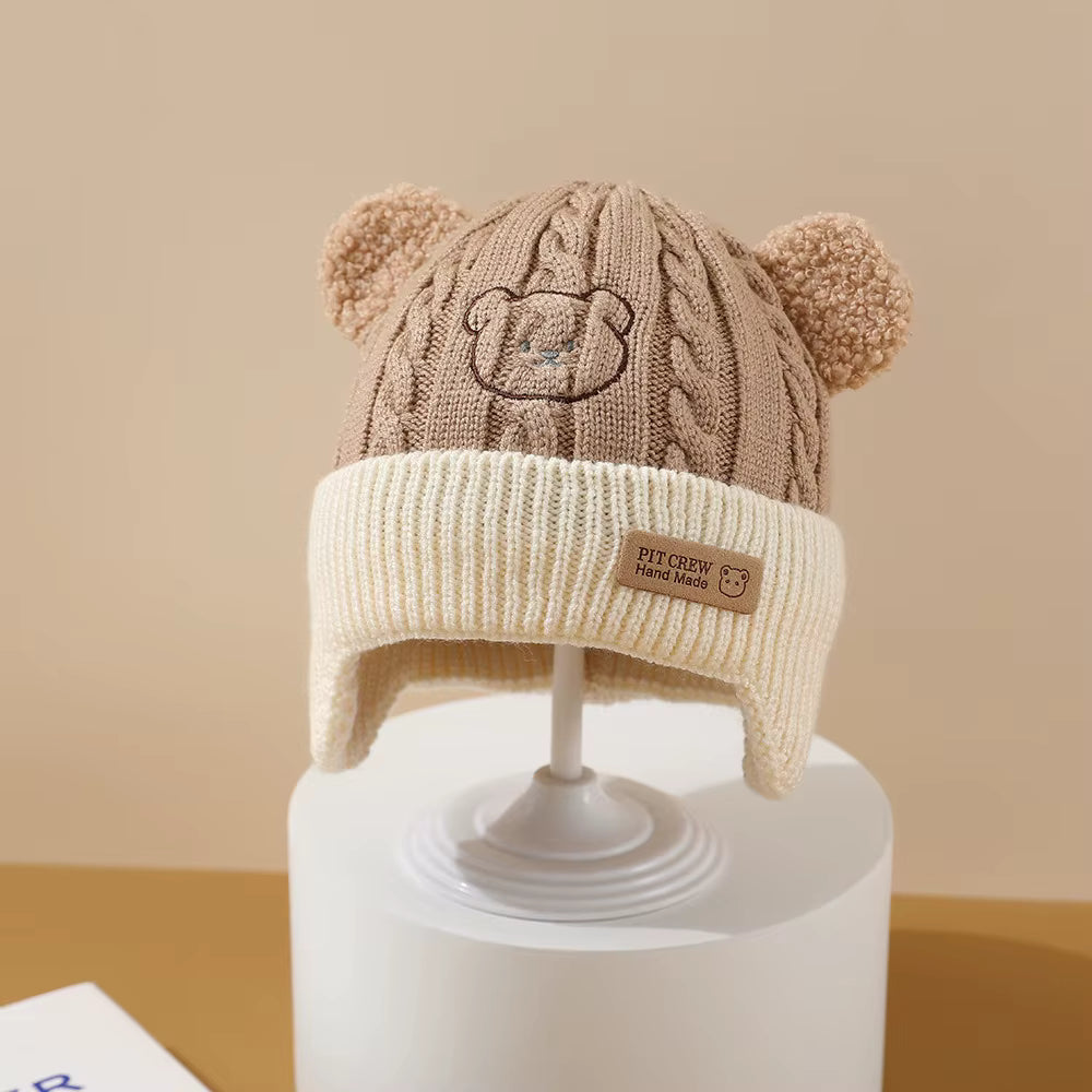 Korean Style Warm Knitted Baby Hat with Bear Ears