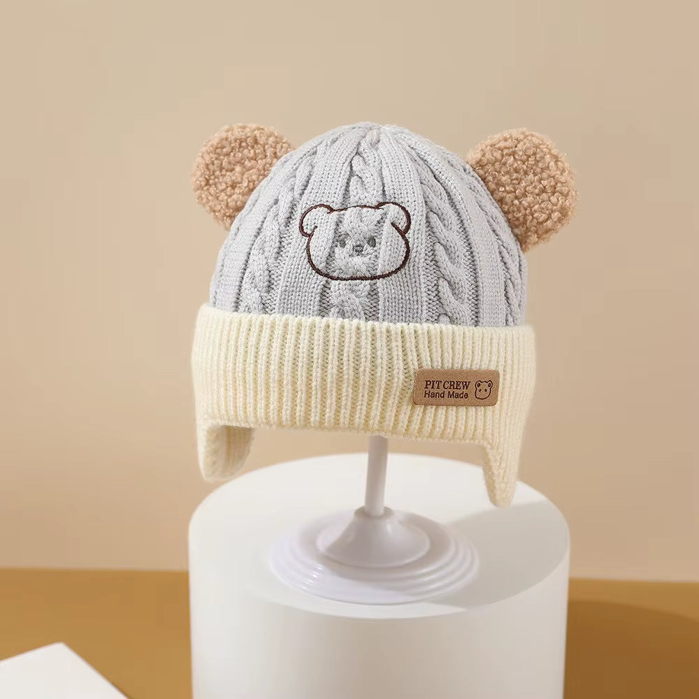 Korean Style Warm Knitted Baby Hat with Bear Ears