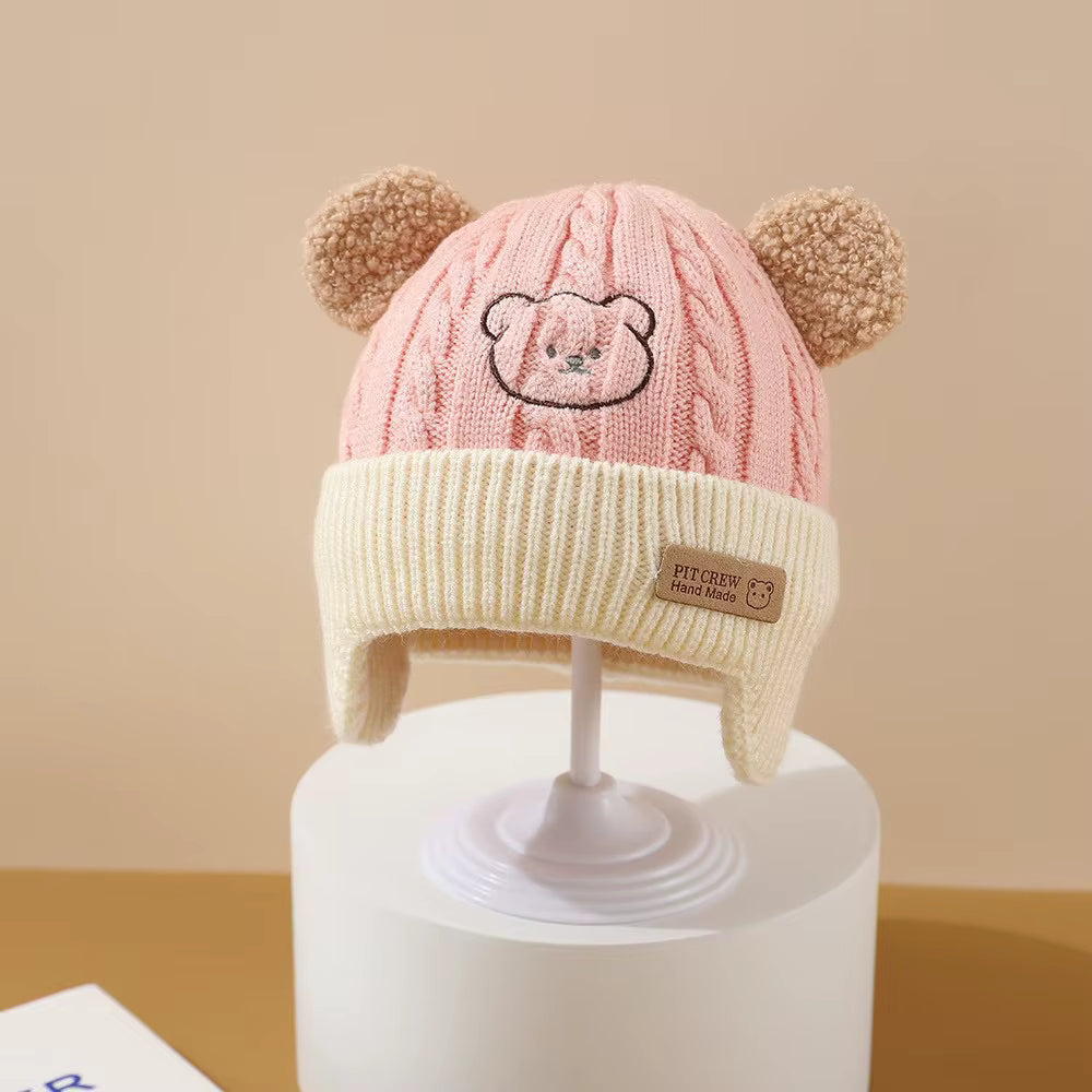Korean Style Warm Knitted Baby Hat with Bear Ears