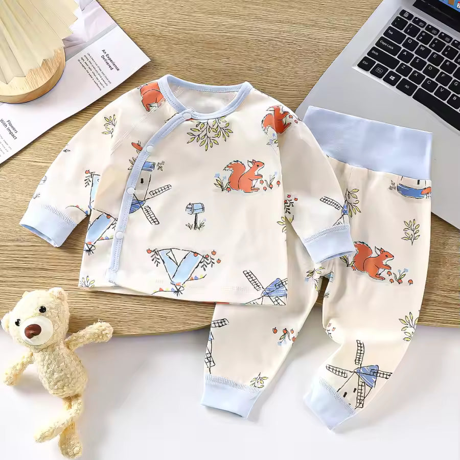 Nature Print Baby Pajama Set with Front Snap Closure