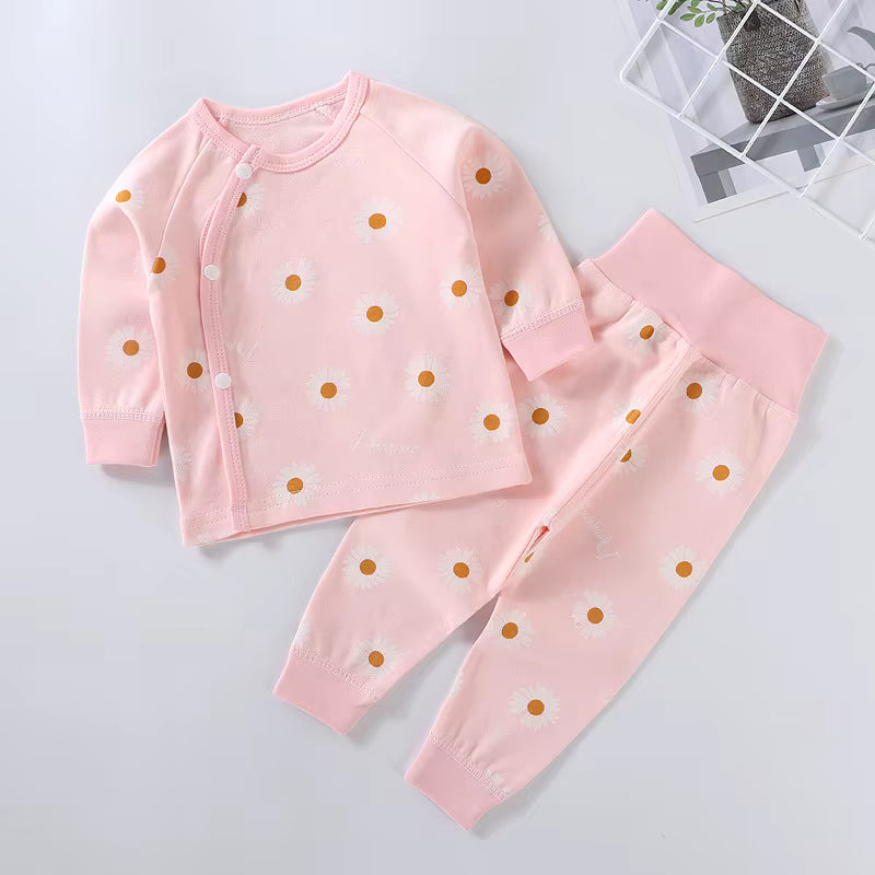 Daisy Print Baby Pajama Set with Front Snap Closure