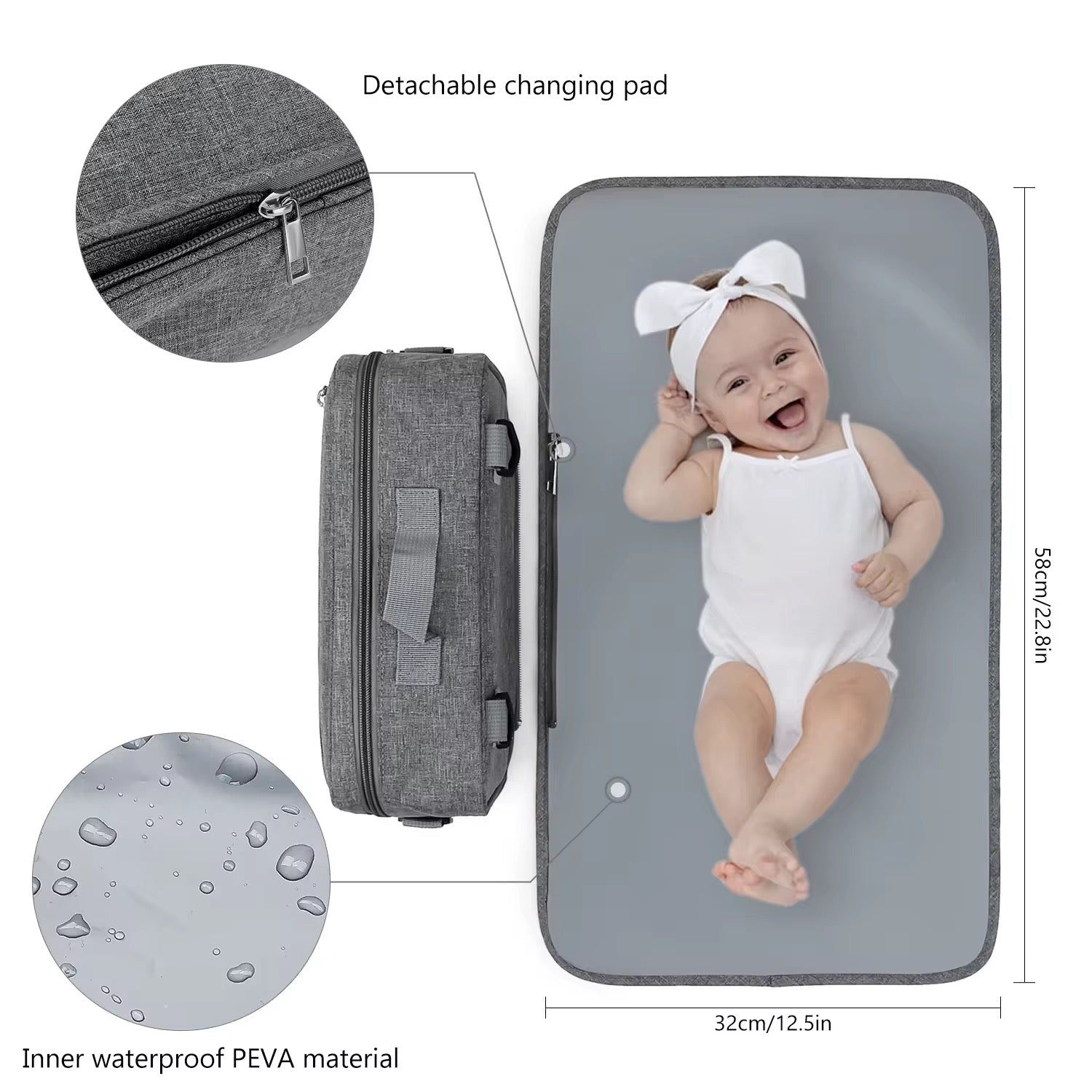 Adjustable Shoulder Small Diaper Bag wih Changing Mat