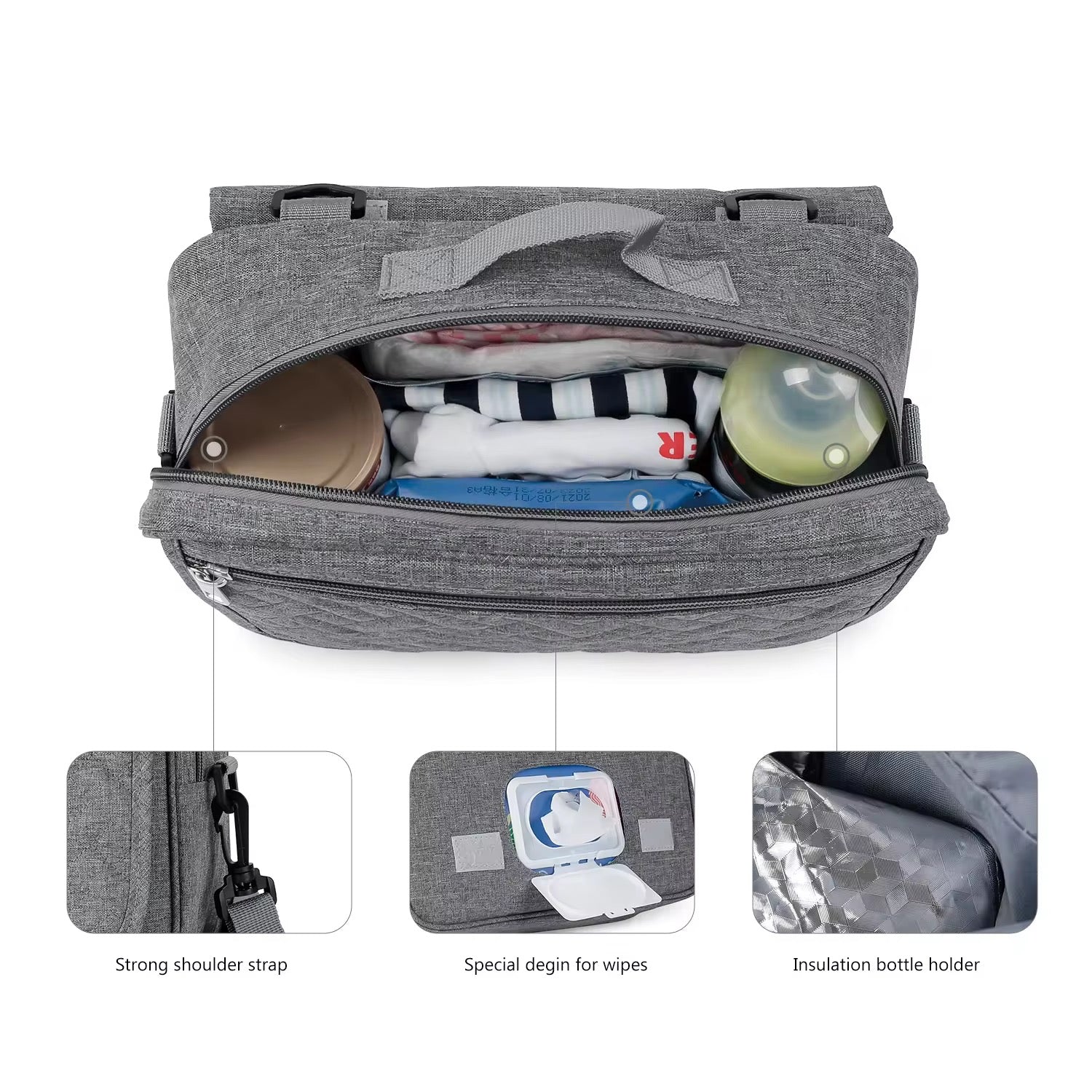 Adjustable Shoulder Small Diaper Bag wih Changing Mat